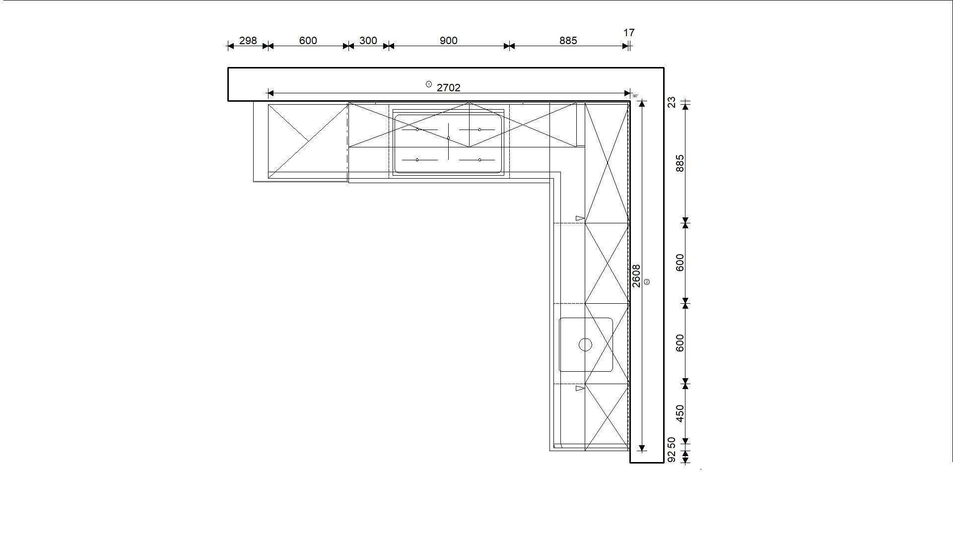 Grundri&szligplan der Küche mit Maßen